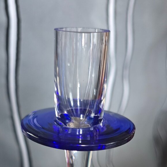 VINTAGE 90's DAYTON HUDSON Cobalt Blue Crystal Retro Candle Holder - Picture 8 of 11